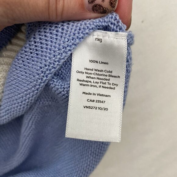 Talbots Linen Sweater Blue V Neck Knit Lightweight Academia Preppy Womens 2X - Picture 4 of 7